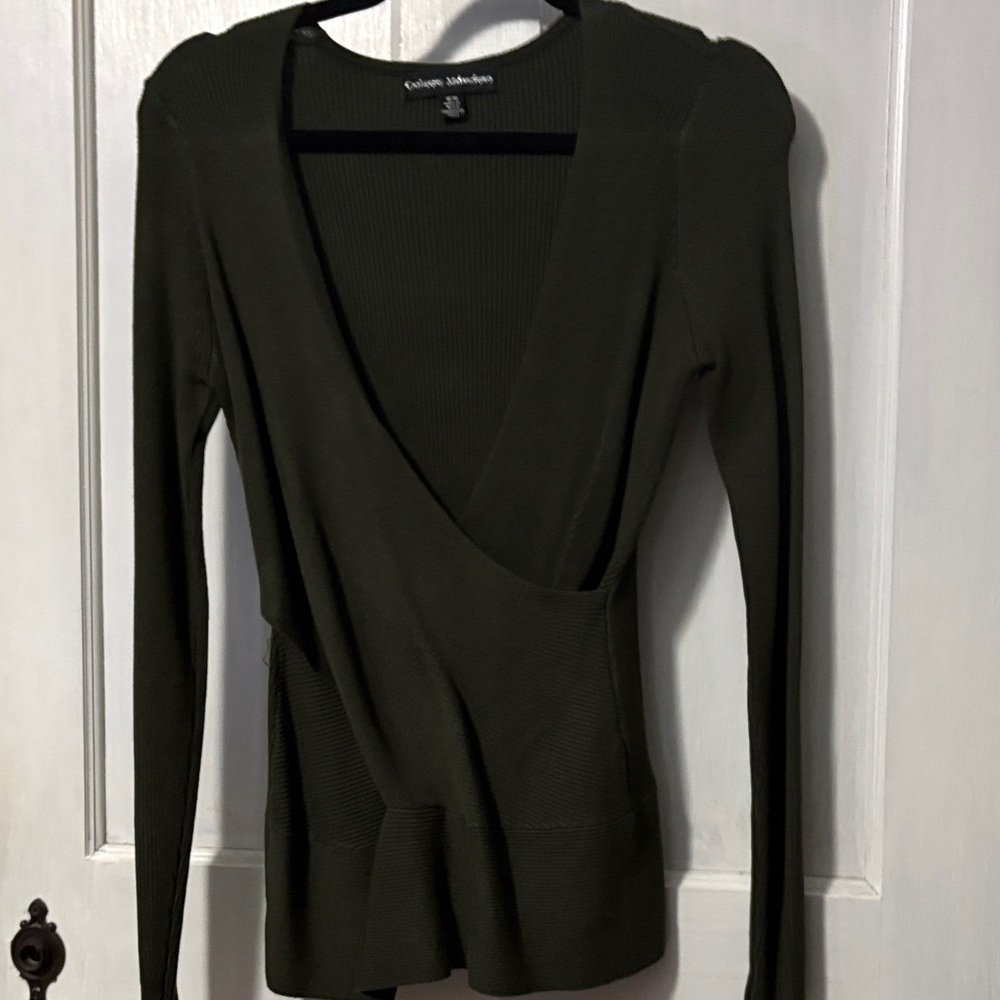 Catherine Malandrino Women's Deep Green V-Neck Long Sleeve Top